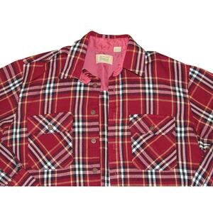 Vintage Sears Red Plaid Flannel Lightweight Button Shirt Large 16-16 1/2